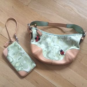 Coach Lady Bug light Green purse and wristlet